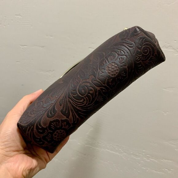 Handmade Genuine Embossed Leather Kisslock Clutch/Shoulder bag/Crossbody - Picture 12 of 14